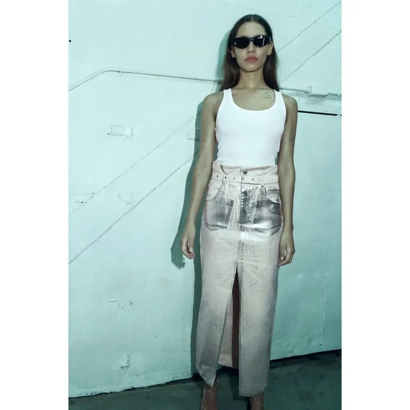 Zara Metallic Midi Skirt with slit Size Medium NWT - Picture 1 of 6